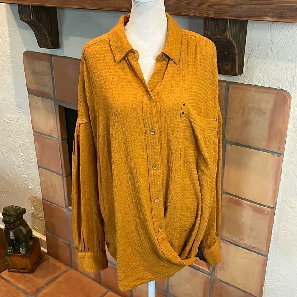 We the Free Orange Hidden Valley Button Down Drop Shoulder Blouse, L!